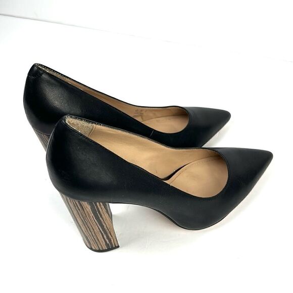 Pour La Victoire Black Leather Pointy Toe Pumps High Striped Block Heels sz 8,5 - Picture 14 of 14